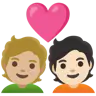 Kiss: Person, Person, Light Skin Tone, Medium-Light Skin Tone Emoji 🧑🏻‍❤️‍💋‍🧑🏼 image - Google Noto Color style