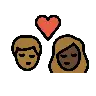 Kiss: Person, Person, Medium-Dark Skin Tone, Dark Skin Tone Emoji 🧑🏾‍❤️‍💋‍🧑🏿 image - OpenMoji style