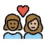 Couple With Heart: Woman, Woman, Medium-Dark Skin Tone, Medium-Light Skin Tone Emoji 👩🏾‍❤️‍👩🏼 image - OpenMoji style