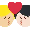 Kiss: Person, Person, Medium-Light Skin Tone, Light Skin Tone Emoji 🧑🏼‍❤️‍💋‍🧑🏻 image - Twitter / X (Twemoji) style