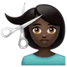Woman Getting Haircut: Dark Skin Tone Emoji 💇🏿‍♀️ image - WhatsApp style