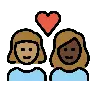 Couple With Heart: Woman, Woman, Medium Skin Tone, Dark Skin Tone Emoji 👩🏽‍❤️‍👩🏿 image - OpenMoji style
