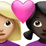 Couple With Heart: Woman, Woman, Medium-Light Skin Tone, Dark Skin Tone Emoji 👩🏼‍❤️‍👩🏿 image - Apple style