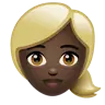 Woman: Dark Skin Tone, Blond Hair Emoji 👱🏿‍♀️ image - WhatsApp style