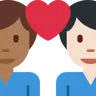Couple With Heart: Man, Man, Medium-Dark Skin Tone, Light Skin Tone Emoji 👨🏾‍❤️‍👨🏻 image - Twitter / X (Twemoji) style