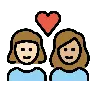Couple With Heart: Woman, Woman, Light Skin Tone, Medium-Light Skin Tone Emoji 👩🏻‍❤️‍👩🏼 image - OpenMoji style