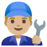 Man Mechanic: Medium-Light Skin Tone Emoji 👨🏼‍🔧 image - Google Noto Color style