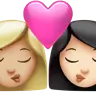 Kiss: Woman, Woman, Medium-Light Skin Tone, Light Skin Tone Emoji 👩🏼‍❤️‍💋‍👩🏻 image - Apple style