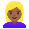 Woman: Medium-Dark Skin Tone, Blond Hair Emoji 👱🏾‍♀️ image - Google Noto Color style