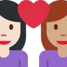 Couple With Heart: Woman, Woman, Light Skin Tone, Medium Skin Tone Emoji 👩🏻‍❤️‍👩🏽 image - Twitter / X (Twemoji) style