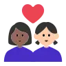 Couple With Heart: Woman, Woman, Medium-Dark Skin Tone, Light Skin Tone Emoji 👩🏾‍❤️‍👩🏻 image - Tossface style
