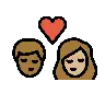 Kiss: Woman, Man, Medium-Dark Skin Tone, Medium-Light Skin Tone Emoji 👩🏾‍❤️‍💋‍👨🏼 image - OpenMoji style