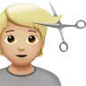 Person Getting Haircut: Medium-Light Skin Tone Emoji 💇🏼 image - Apple style