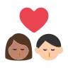 Kiss: Woman, Man, Medium Skin Tone, Light Skin Tone Emoji 👩🏽‍❤️‍💋‍👨🏻 image - Tossface style