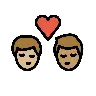 Kiss: Man, Man, Medium-Light Skin Tone, Medium Skin Tone Emoji 👨🏼‍❤️‍💋‍👨🏽 image - OpenMoji style