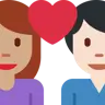 Couple With Heart: Woman, Man, Medium Skin Tone, Light Skin Tone Emoji 👩🏽‍❤️‍👨🏻 image - Twitter / X (Twemoji) style