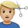 Man Getting Haircut: Medium-Light Skin Tone Emoji 💇🏼‍♂️ image - Apple style