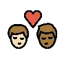Kiss: Man, Man, Light Skin Tone, Medium-Dark Skin Tone Emoji 👨🏻‍❤️‍💋‍👨🏾 image - OpenMoji style