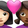 Couple With Heart: Woman, Woman, Light Skin Tone, Medium-Dark Skin Tone Emoji 👩🏻‍❤️‍👩🏾 image - Apple style
