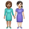 Women Holding Hands: Medium Skin Tone, Light Skin Tone Emoji 👩🏽‍🤝‍👩🏻 image - WhatsApp style