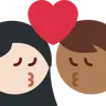 Kiss: Woman, Man, Light Skin Tone, Medium-Dark Skin Tone Emoji 👩🏻‍❤️‍💋‍👨🏾 image - Twitter / X (Twemoji) style