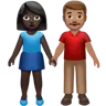 Woman And Man Holding Hands: Dark Skin Tone, Medium Skin Tone Emoji 👩🏿‍🤝‍👨🏽 image - Apple style