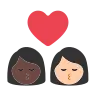 Kiss: Woman, Woman, Dark Skin Tone, Light Skin Tone Emoji 👩🏿‍❤️‍💋‍👩🏻 image - Tossface style