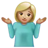 Woman Shrugging: Medium-Light Skin Tone Emoji 🤷🏼‍♀️ image - WhatsApp style