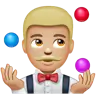 Man Juggling: Medium-Light Skin Tone Emoji 🤹🏼‍♂️ image - WhatsApp style