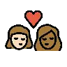 Kiss: Woman, Woman, Light Skin Tone, Medium-Dark Skin Tone Emoji 👩🏻‍❤️‍💋‍👩🏾 image - OpenMoji style