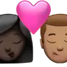 Kiss: Woman, Man, Dark Skin Tone, Medium Skin Tone Emoji 👩🏿‍❤️‍💋‍👨🏽 image - Apple style