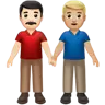 Men Holding Hands: Light Skin Tone, Medium-Light Skin Tone Emoji 👨🏻‍🤝‍👨🏼 image - Apple style