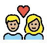 Couple With Heart: Woman, Man, Medium-Light Skin Tone Emoji 👩🏼‍❤️‍👨🏼 image - OpenMoji style