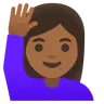 Woman Raising Hand: Medium-Dark Skin Tone Emoji 🙋🏾‍♀️ image - Google Noto Color style