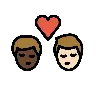 Kiss: Man, Man, Dark Skin Tone, Light Skin Tone Emoji 👨🏿‍❤️‍💋‍👨🏻 image - OpenMoji style