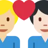 Couple With Heart: Man, Man, Medium-Light Skin Tone, Light Skin Tone Emoji 👨🏼‍❤️‍👨🏻 image - Twitter / X (Twemoji) style