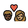 Kiss: Woman, Man, Dark Skin Tone, Medium Skin Tone Emoji 👩🏿‍❤️‍💋‍👨🏽 image - OpenMoji style