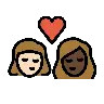 Kiss: Woman, Woman, Light Skin Tone, Dark Skin Tone Emoji 👩🏻‍❤️‍💋‍👩🏿 image - OpenMoji style
