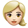 Woman: Light Skin Tone, Blond Hair Emoji 👱🏻‍♀️ image - WhatsApp style