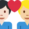 Couple With Heart: Man, Man, Light Skin Tone, Medium-Light Skin Tone Emoji 👨🏻‍❤️‍👨🏼 image - Twitter / X (Twemoji) style