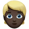 Person: Dark Skin Tone, Blond Hair Emoji 👱🏿 image - Apple style