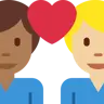 Couple With Heart: Man, Man, Medium-Dark Skin Tone, Medium-Light Skin Tone Emoji 👨🏾‍❤️‍👨🏼 image - Twitter / X (Twemoji) style
