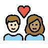 Couple With Heart: Woman, Man, Light Skin Tone, Medium Skin Tone Emoji 👩🏻‍❤️‍👨🏽 image - OpenMoji style