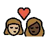 Kiss: Woman, Woman, Medium-Light Skin Tone, Dark Skin Tone Emoji 👩🏼‍❤️‍💋‍👩🏿 image - OpenMoji style
