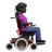 Woman In Motorized Wheelchair Facing Right: Dark Skin Tone