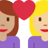 Couple With Heart: Woman, Woman, Medium Skin Tone, Medium-Light Skin Tone Emoji 👩🏽‍❤️‍👩🏼 image - Twitter / X (Twemoji) style