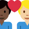Couple With Heart: Man, Man, Dark Skin Tone, Medium-Light Skin Tone Emoji 👨🏿‍❤️‍👨🏼 image - Twitter / X (Twemoji) style
