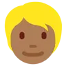 Person: Medium-Dark Skin Tone, Blond Hair Emoji 👱🏾 image - Twitter / X (Twemoji) style