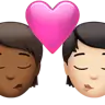 Kiss: Person, Person, Medium-Dark Skin Tone, Light Skin Tone Emoji 🧑🏾‍❤️‍💋‍🧑🏻 image - Apple style