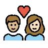 Couple With Heart: Woman, Man, Medium-Light Skin Tone, Light Skin Tone Emoji 👩🏼‍❤️‍👨🏻 image - OpenMoji style